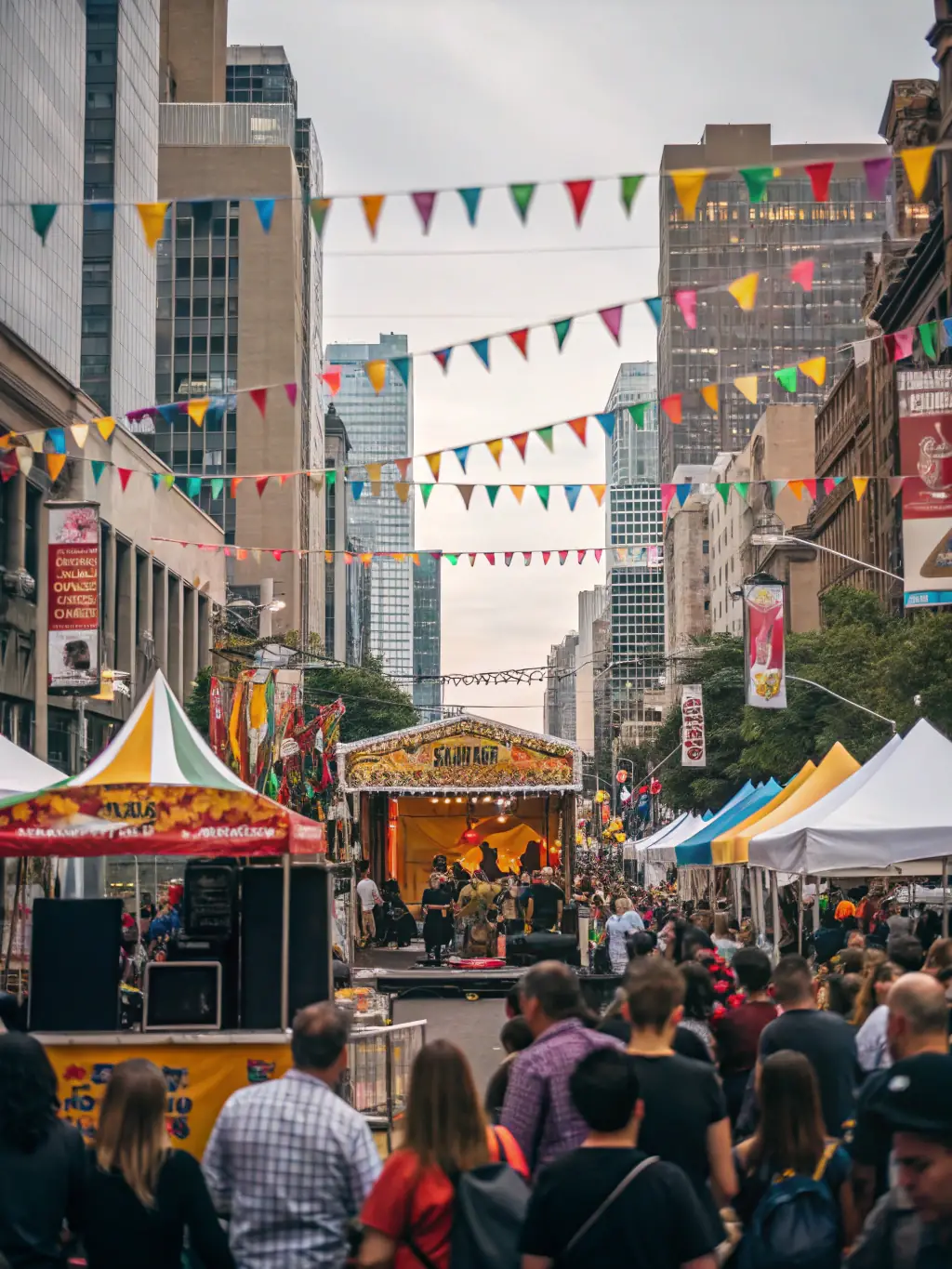 A visually appealing photograph of a cultural festival organized by Glunk Association, featuring diverse artistic displays, food stalls, and entertainment, showcasing the organization's role in promoting cultural diversity and artistic expression.