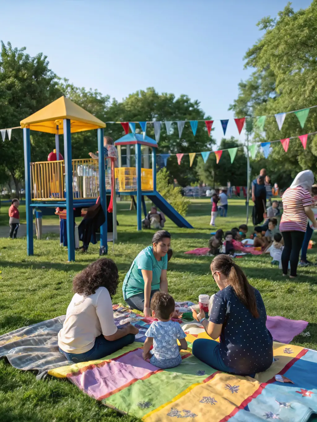 A heartwarming image of Glunk Association members volunteering at a local community event, interacting with residents and contributing to a positive cause, demonstrating the organization's commitment to community engagement.
