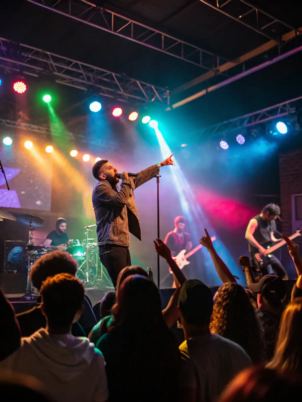 A dynamic image capturing a live performance by the Glunk musical group at a local community event, with enthusiastic audience members visible in the foreground.