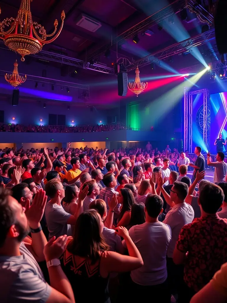A vibrant photo capturing a live music performance organized by GLUNK ASSOCIATION, showcasing musicians on stage with enthusiastic audience members in a local venue.